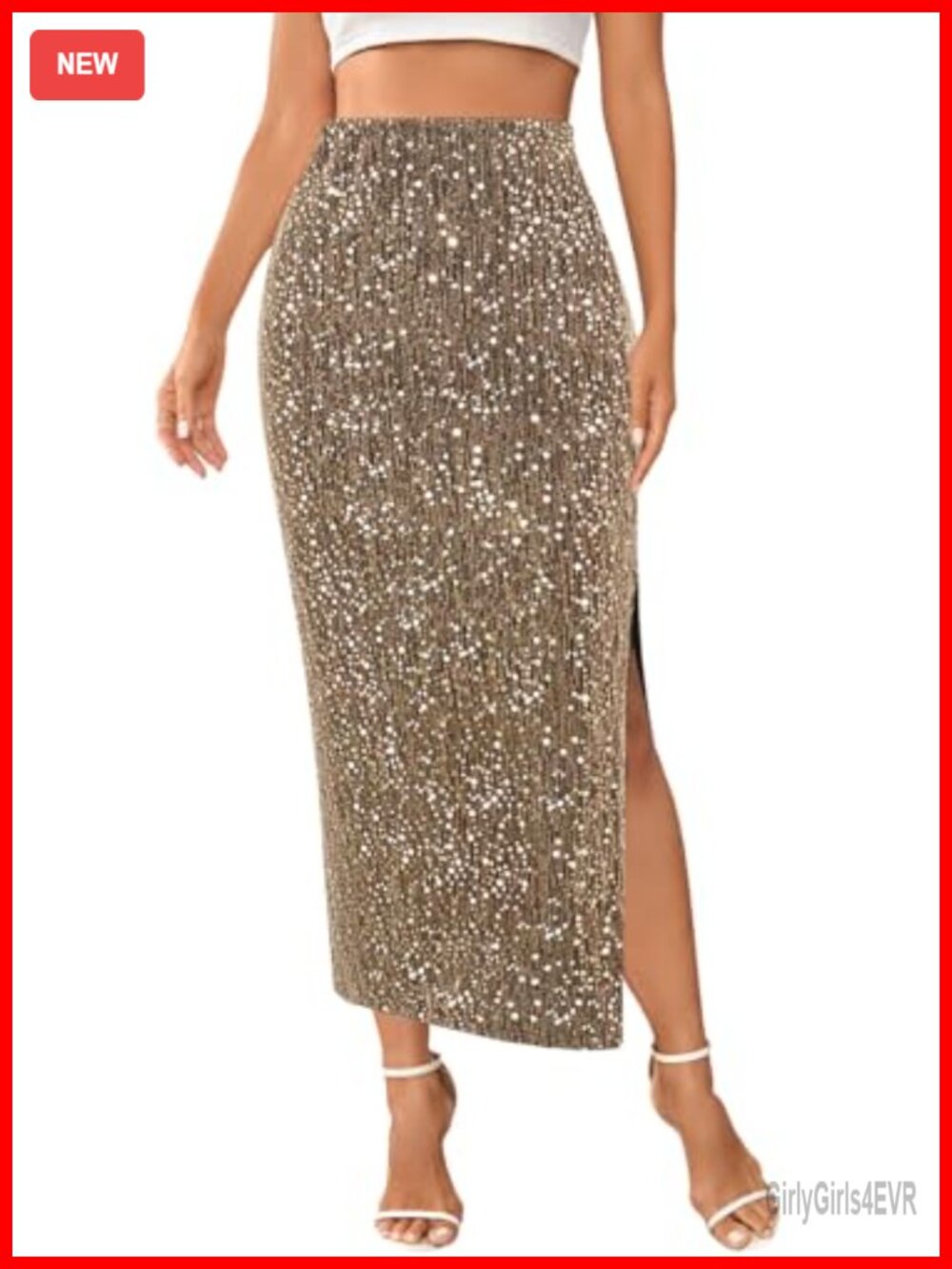 Sequin High Waist Maxi Skirt Split Hem Bodycon Fishtail Pencil